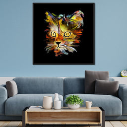 Colorful Cat on Black Background - NicheCanvas