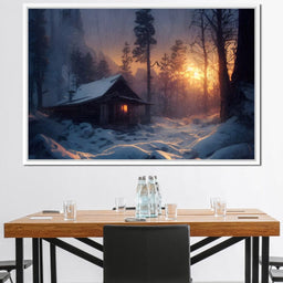 Warm Cabin Covered in Snow - NicheCanvas