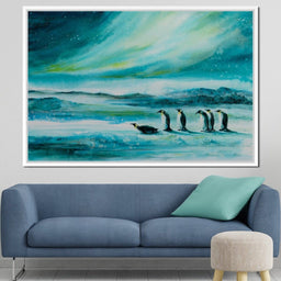Penguins Under the Aurora Borealis - NicheCanvas