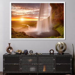 Sunset over Seljalandsfoss Waterfall - NicheCanvas