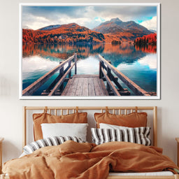 Wooden Pier on Autumn lake Sils - NicheCanvas