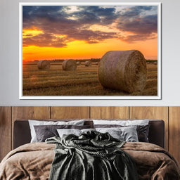 Hay Bales Sunset - NicheCanvas