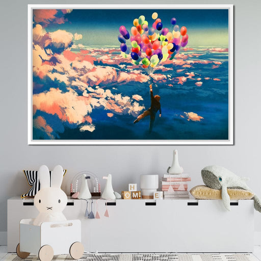 Flying with Colorful Balloons Canvas Print