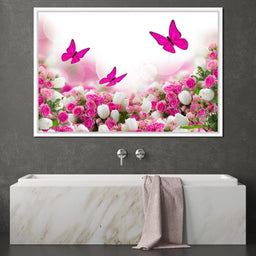 Pink Roses & Butterflies - NicheCanvas