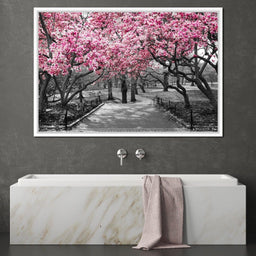 Pink Blossoms in Black and White - NicheCanvas