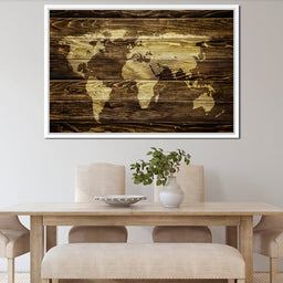 World Map - Oak Planks - NicheCanvas