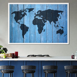 World Map - Blue Planks - NicheCanvas