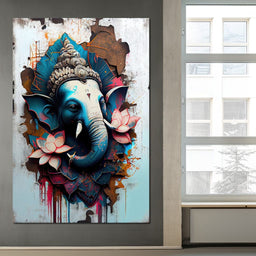 Blue Ganesh Portrait - NicheCanvas
