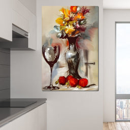 Abstract Wine & Flowers 02 - NicheCanvas