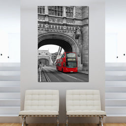 Red Bus Passing on the Tower Bridge - NicheCanvas