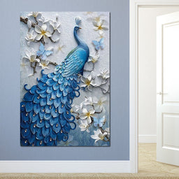 Blue Peacock Flower 1 panel - NicheCanvas