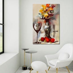 Abstract Wine & Flowers 02 - NicheCanvas