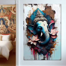 Blue Ganesh Portrait - NicheCanvas