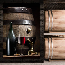 Wine bottle and barrel - NicheCanvas