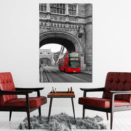 Red Bus Passing on the Tower Bridge - NicheCanvas