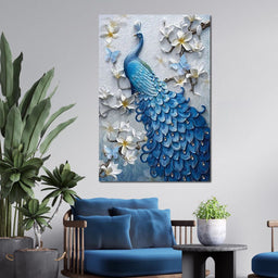 Blue Peacock Flower 1 panel Left - NicheCanvas