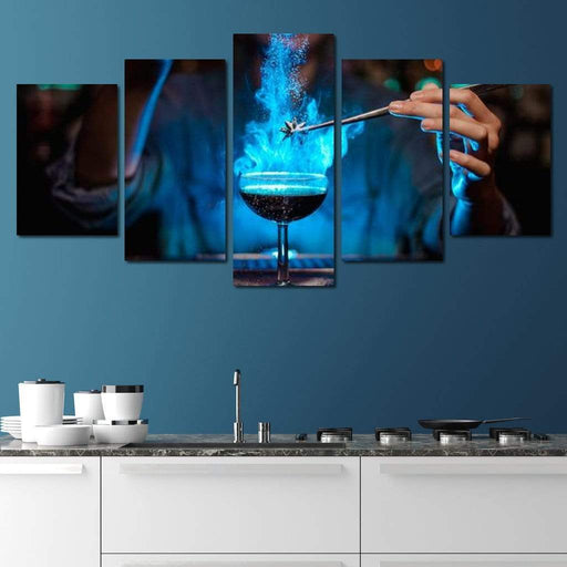 Blue Cocktail - Canvas Print - unique 5 panel wall art of a blue martini - this watercolor painting is the perfect home decor for a pop of color | NicheCanvas