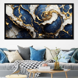 Luxury Abstract Marble in Blue, White & Gold - NicheCanvas
