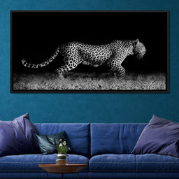 Black and White Jaguar Running - NicheCanvas