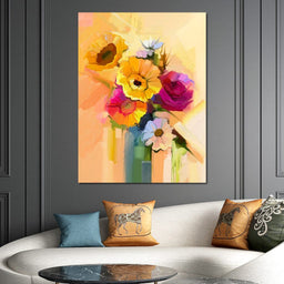 White Yellow & Red Flower Bouquet - NicheCanvas