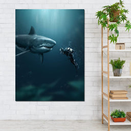 Shark Meets Diver - Zenzdesign - NicheCanvas