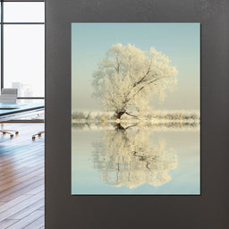 Winter Tree by the Lake - NicheCanvas