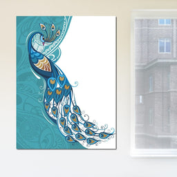 Peacock on Turquoise & White Background - NicheCanvas