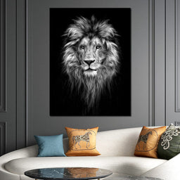 Black and White Lion Face - NicheCanvas
