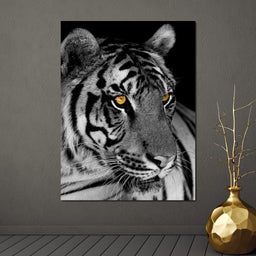 Black and White Tiger with Yellow Eyes - NicheCanvas