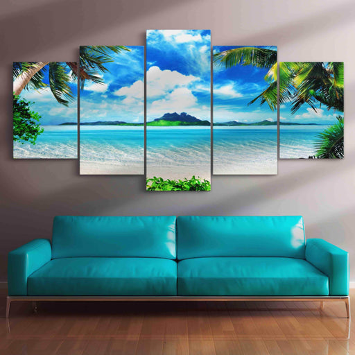 Relaxing View - Canvas Print - gorgeous wall art painting of the tropical beach and the mountain - this is the perfect accent you need for your home | NicheCanvas