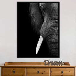 Black and White Elephant Close up - NicheCanvas