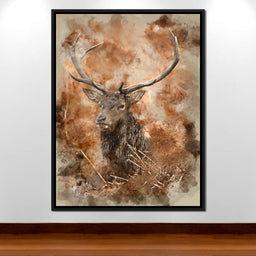 Red Deer Stag on Brown Background - NicheCanvas