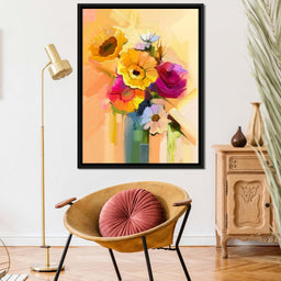 White Yellow & Red Flower Bouquet - NicheCanvas