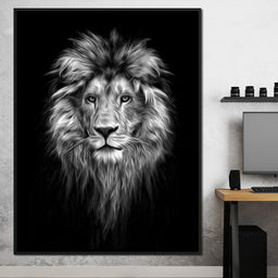 Black and White Lion Face - NicheCanvas