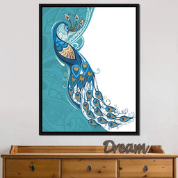 Peacock on Turquoise & White Background - NicheCanvas