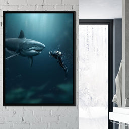 Shark Meets Diver - Zenzdesign - NicheCanvas