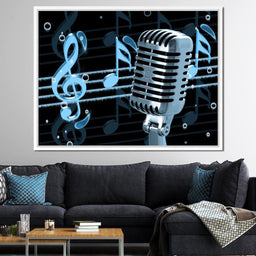 Vintage Microphone & Blue Notes - NicheCanvas