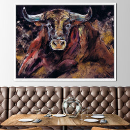 Brown Bull Charge - NicheCanvas