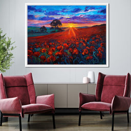 Sunset Over the Poppy Fields - NicheCanvas