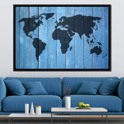World Map - Blue Planks - NicheCanvas