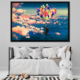 Flying with Colorful Balloons - NicheCanvas