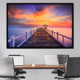 Celebrated Pier Pink Sunset - NicheCanvas