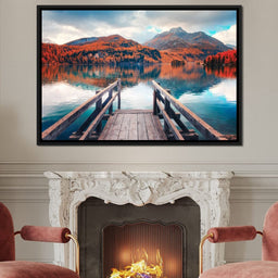 Wooden Pier on Autumn lake Sils - NicheCanvas