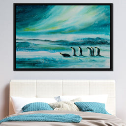 Penguins Under the Aurora Borealis - NicheCanvas