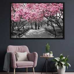 Pink Blossoms in Black and White - NicheCanvas