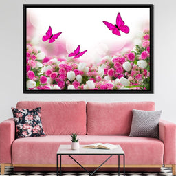 Pink Roses & Butterflies - NicheCanvas