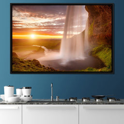 Sunset over Seljalandsfoss Waterfall - NicheCanvas