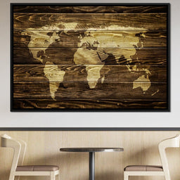 World Map - Oak Planks - NicheCanvas