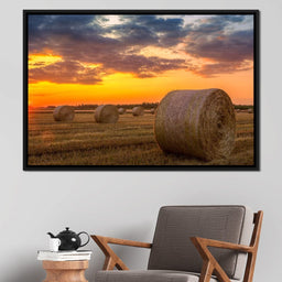 Hay Bales Sunset - NicheCanvas