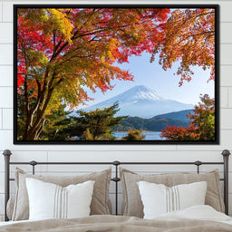 Autumn Trees by Mount Fuji - NicheCanvas